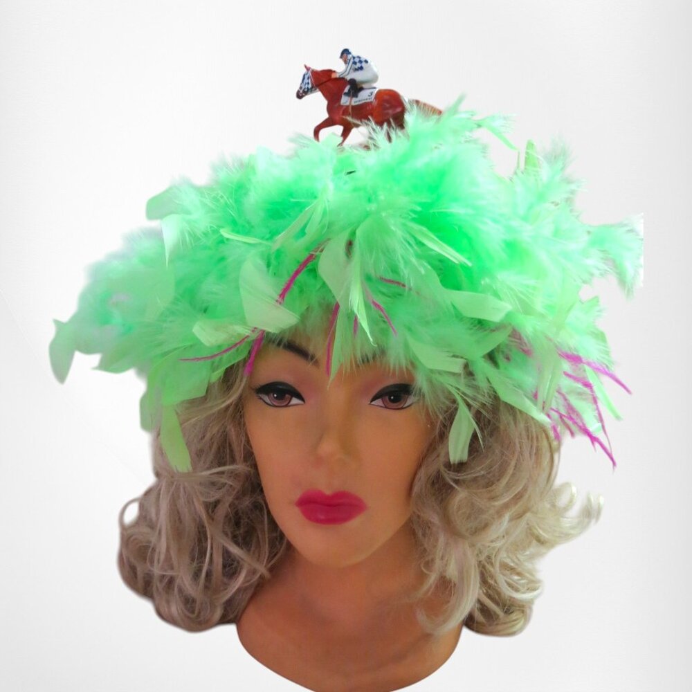 Kentucky Derby hat, Green feathers, Royal Blue, Race Horse Hat,